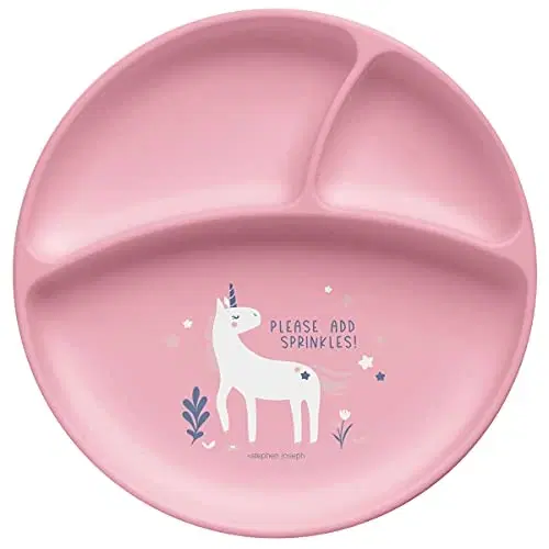 Stephen Joseph Silicone Plate, Self- Feeding for Toddlers, Easy to Carry, BPA Free, Baby Dinner Plate, Dishwasher Safe, Curved Sizes, Attractive Design (Unicorn)