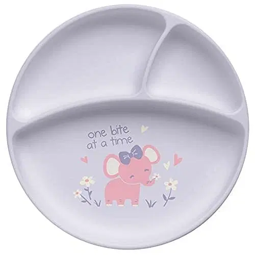 Stephen Joseph Silicone Plate, Self- Feeding, Easy to Carry, BPA Free, Baby Dinner Plate, Dishwasher Safe, Curved Sizes, Attractive Design (Elephant)