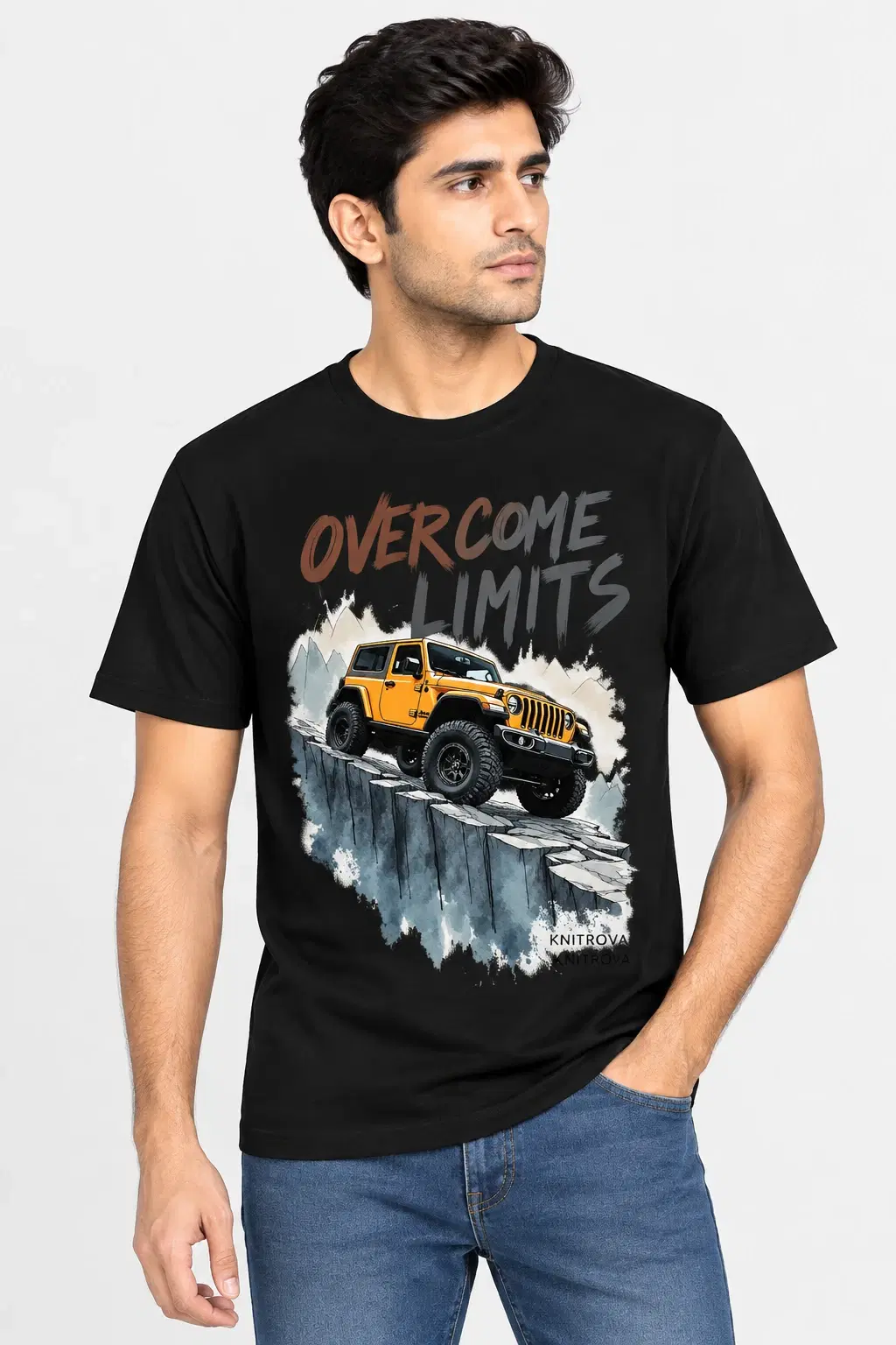 KNITROVA  Men's  Printed  100% Cotton T-Shirt - Black