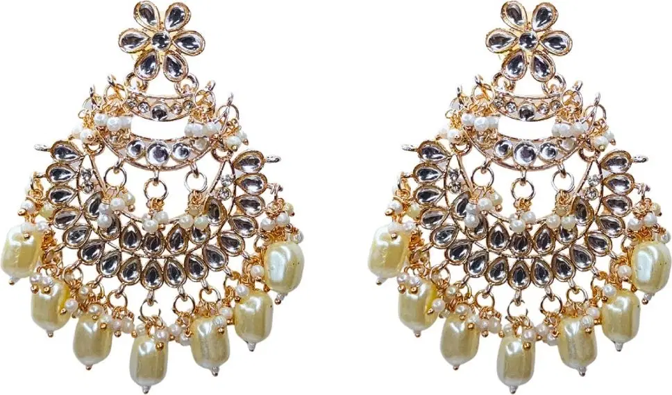 Tahaniya Lotus Cascade Pearl Chandelier Earrings Chandbali Earring