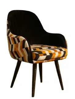 Multicolor Orange Strip Velvet Accent Chair With Black Legs