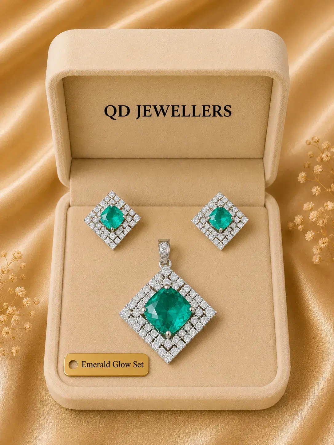 Emerald Glow squre Pendant Set