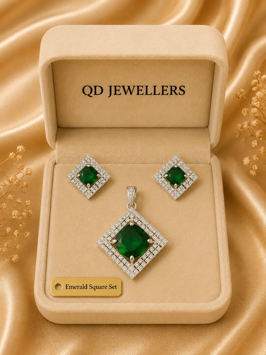 Emerald Square Pendant Set