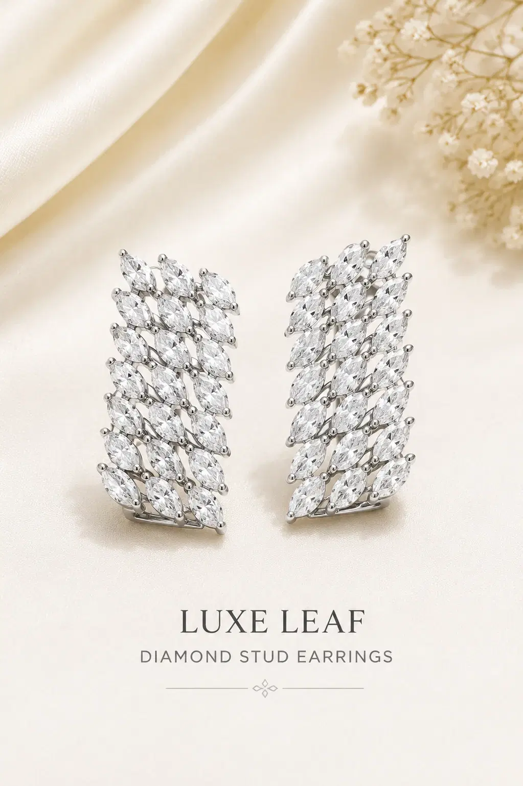 Luxe Leaf Silver Stud Earrings