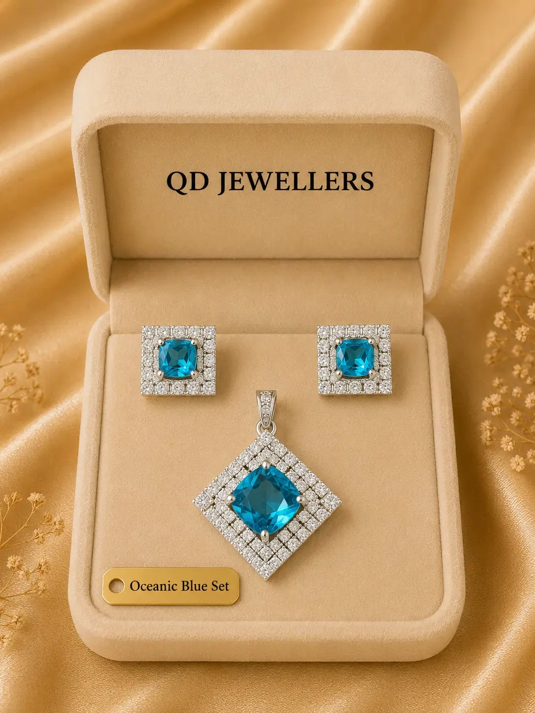 Oceanic Blue squre Pendant Set