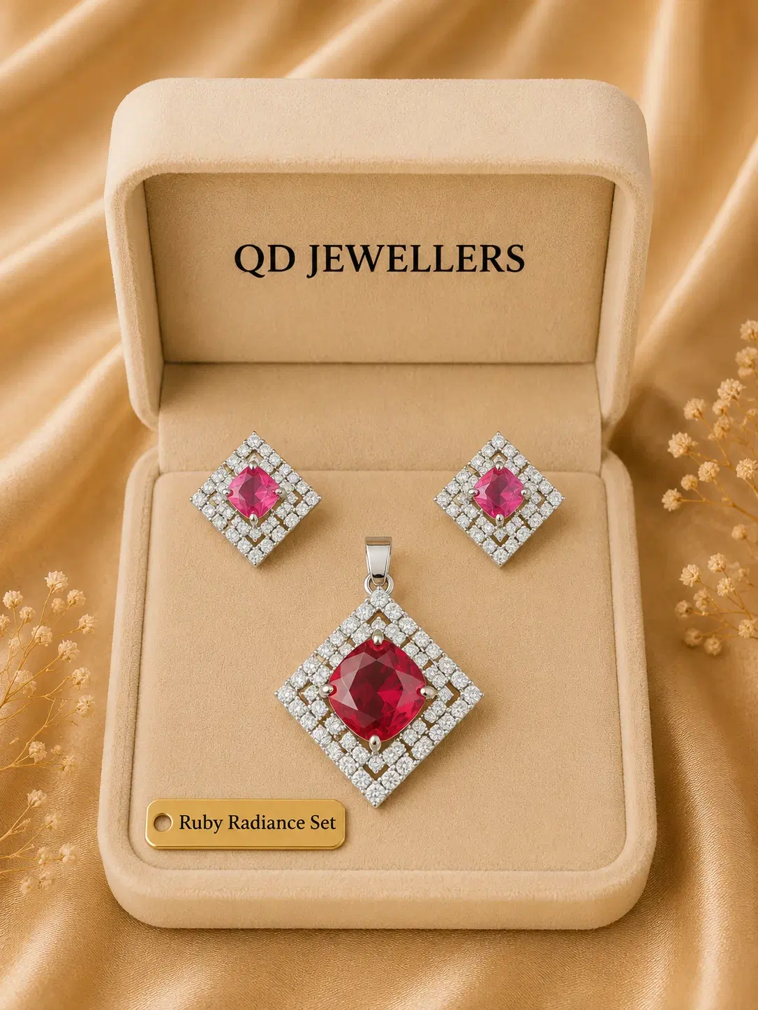 Ruby Radiance squre Pendant Set