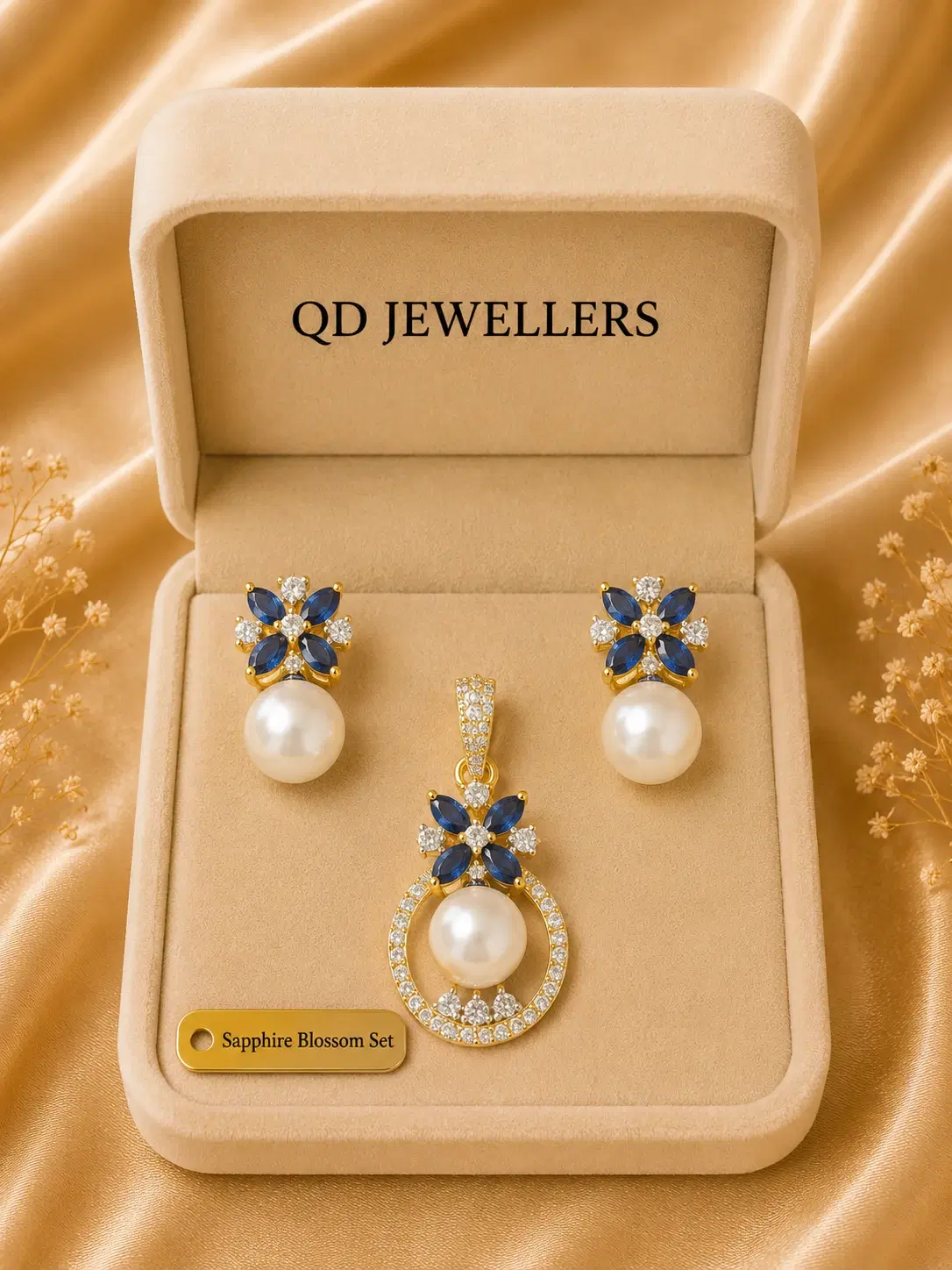 Sapphire Blossom Pendant Set