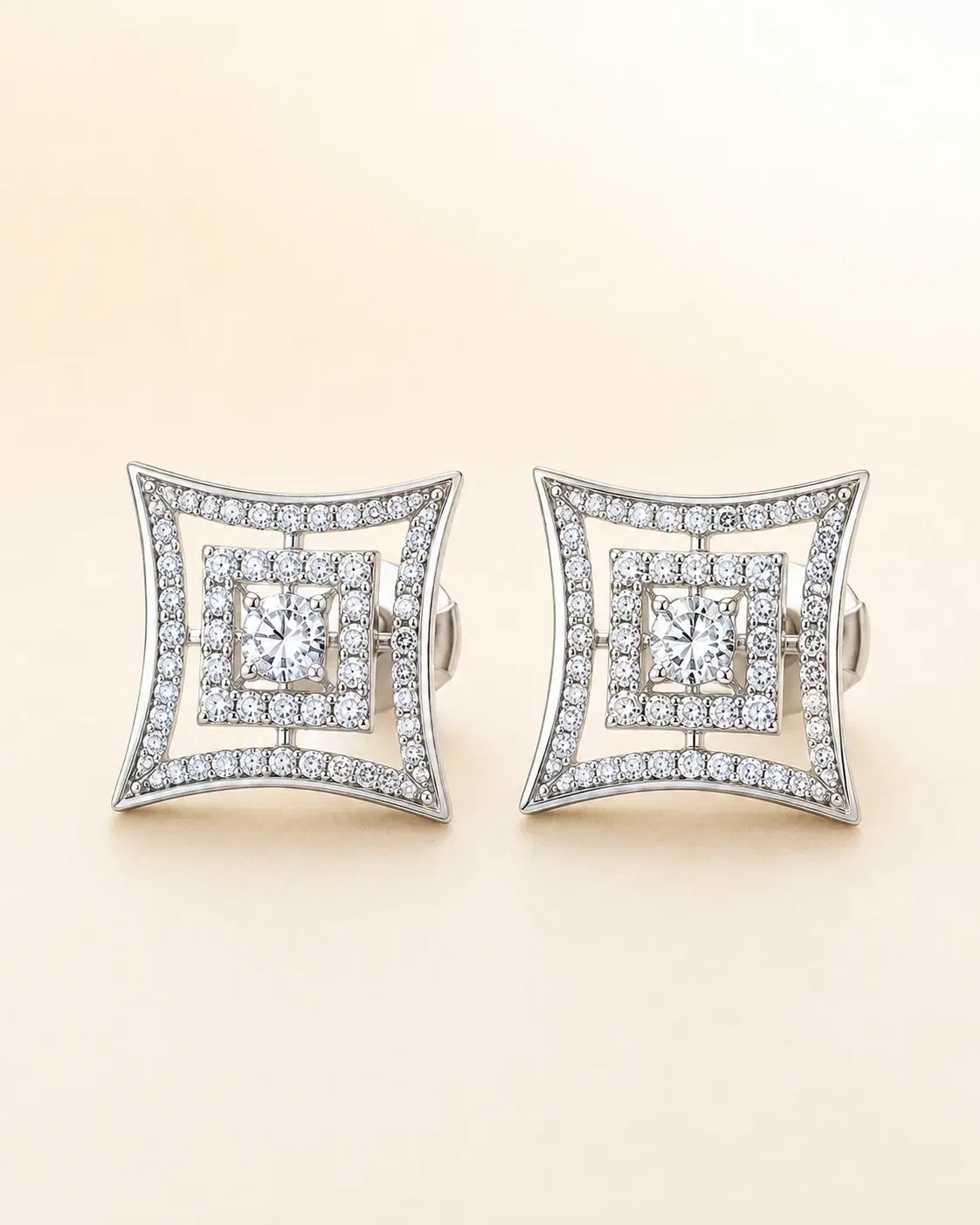 Twinkle Frame Silver Stud Earrings