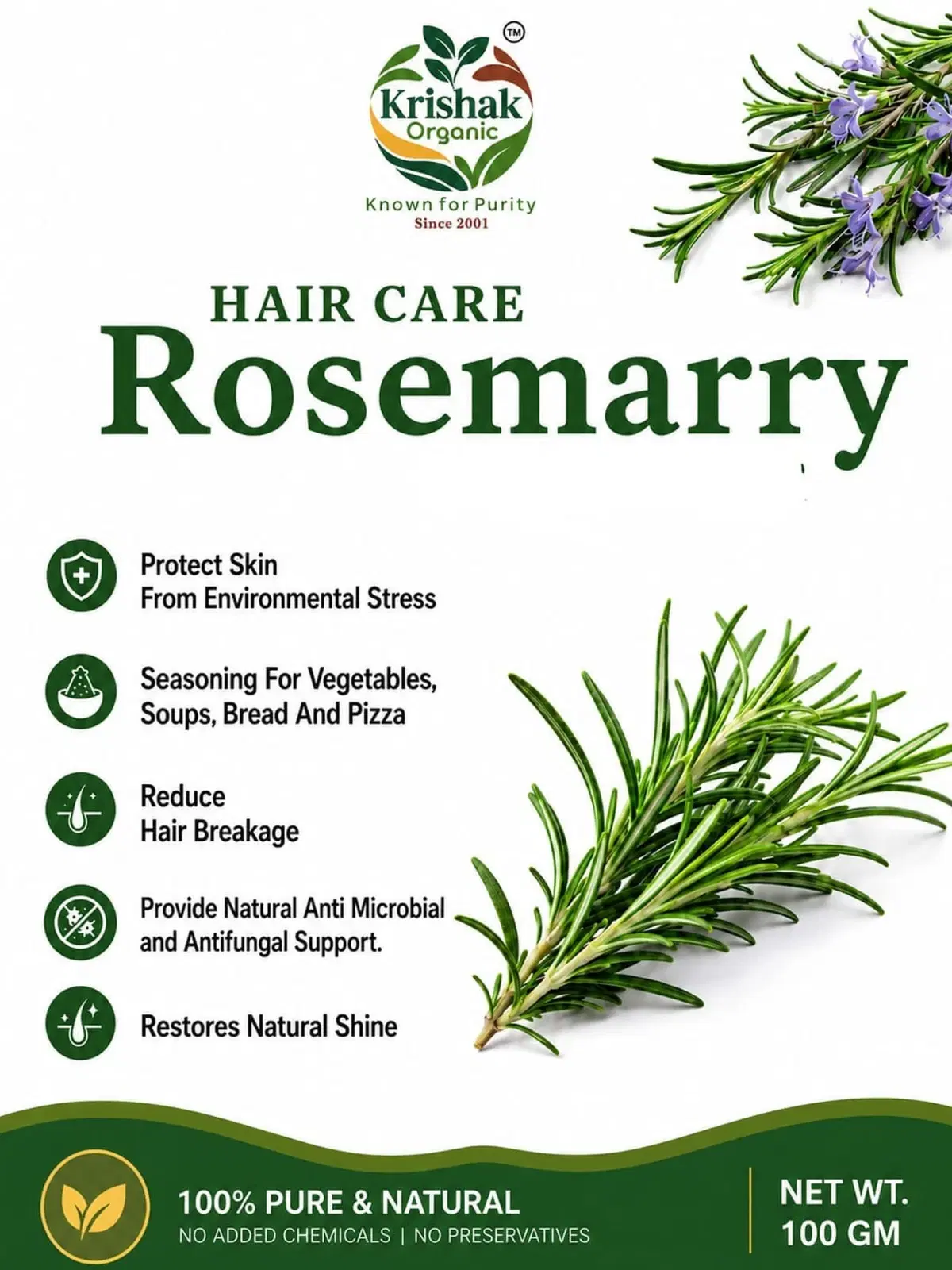 Krishak Organic Dehydrated Rosemary Leaf Pack of 2