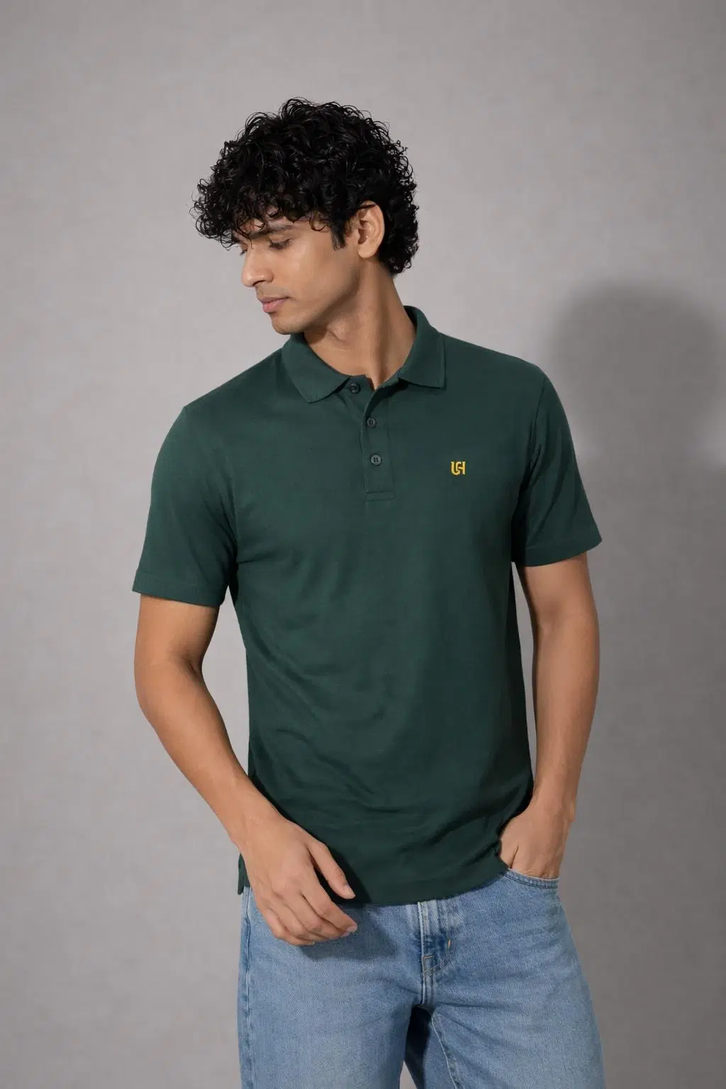 Men's Solid Dark Green Polo T-Shirt