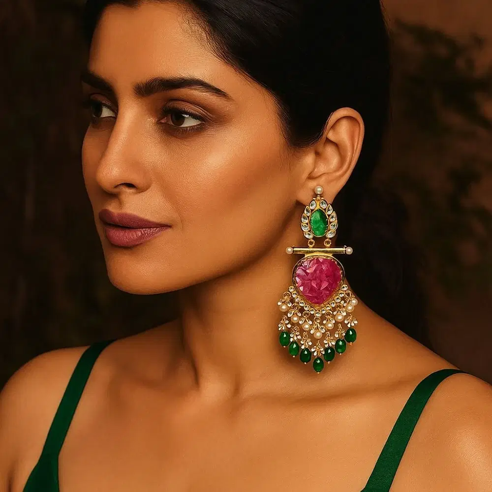 Tahaniya Handcrafted Kundan Pearl Drop Earrings Chandbali Earring