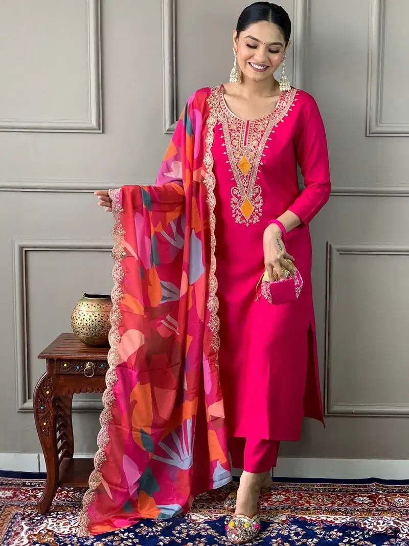 TERRA MONK Embroidered Kurta, Trouser/Pant & Dupatta Set