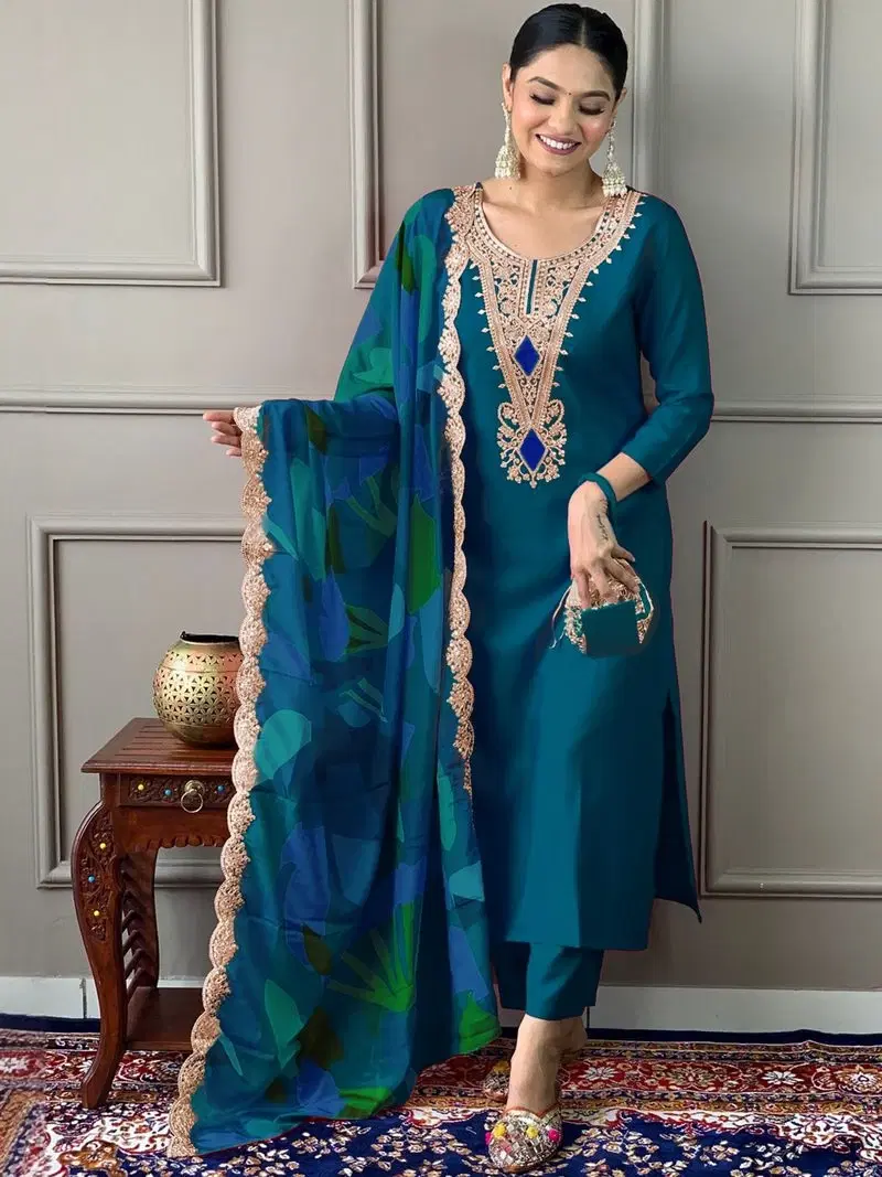 TERRA MONK Embroidered Kurta, Trouser/Pant & Dupatta Set