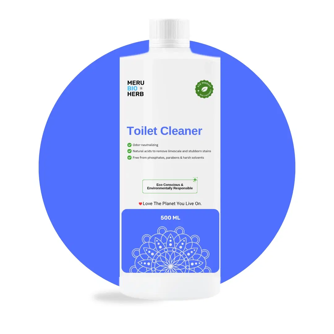 Meru Bio Herb 500 ml toilet cleaner bottle with white cap and blue label on white background