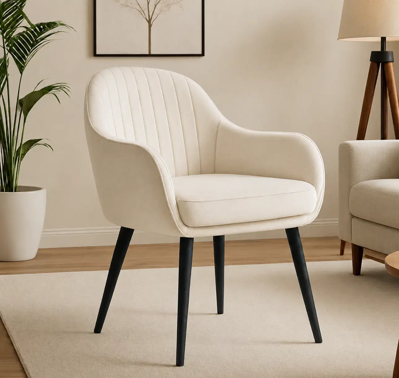 Modern Beige Accent Arm Chair with Metal Legs