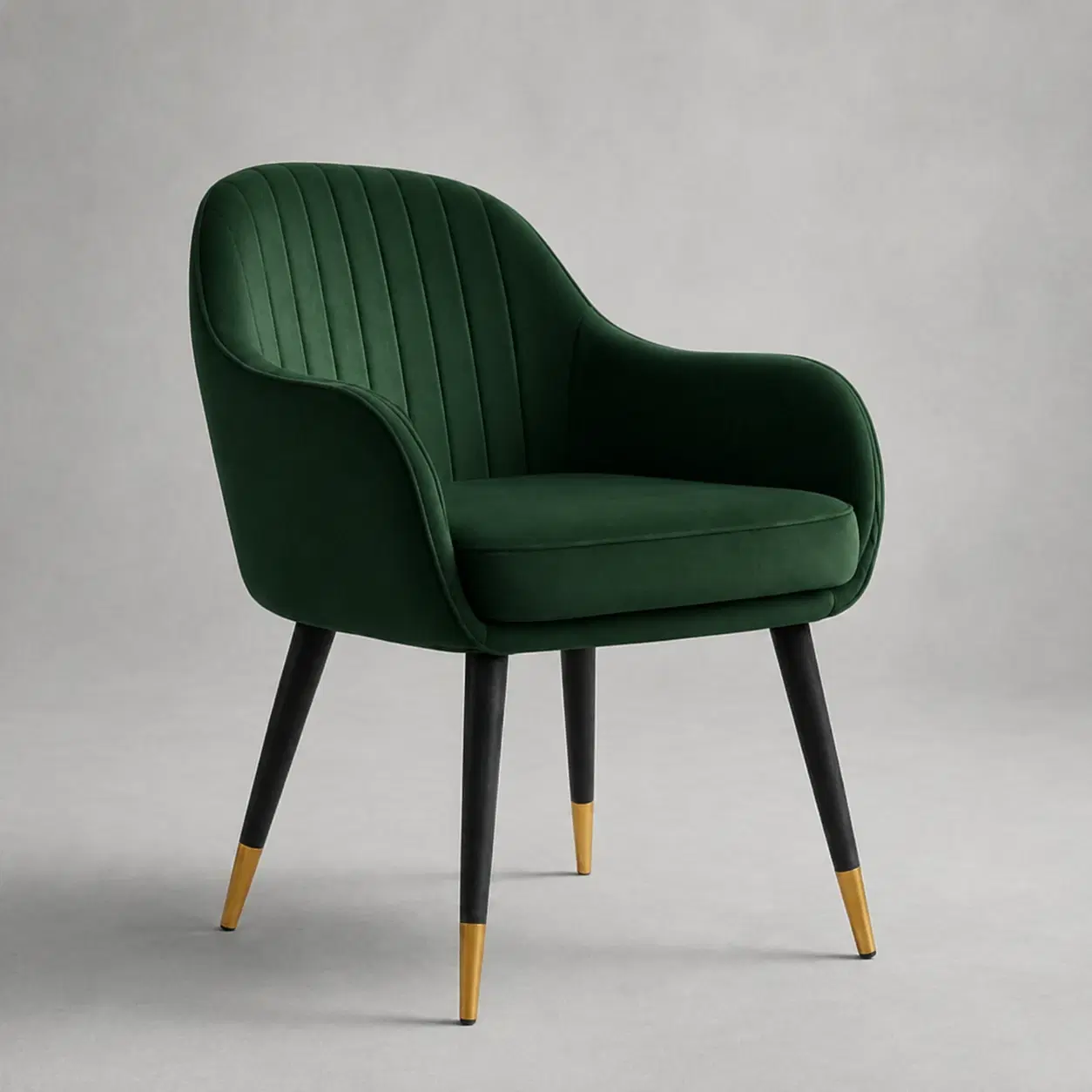 Modern Bottle Green Accent Arm Chair with Golden Glassy on bottom legs
