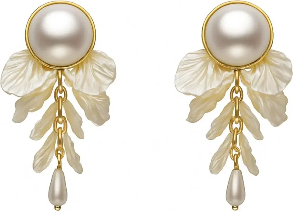 Tahaniya Ggotbit Pearl Petal Drops Korean Style Earring Drops & Danglers
