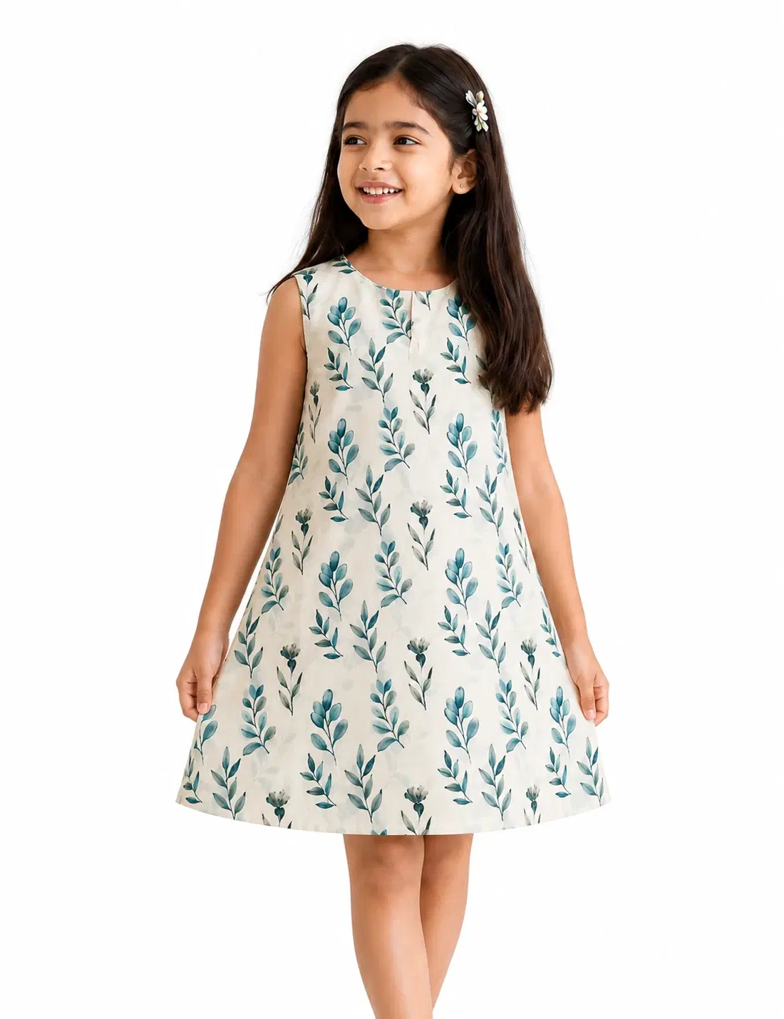 Girls Sleeveless Floral Print A-Line Dress