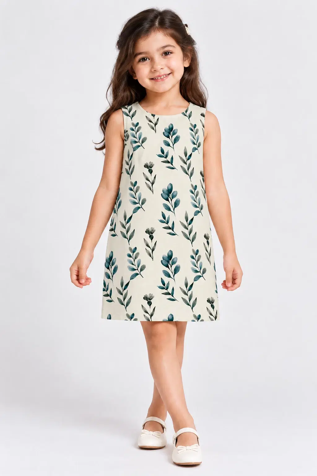 Girls Sleeveless Floral Print A-Line Dress