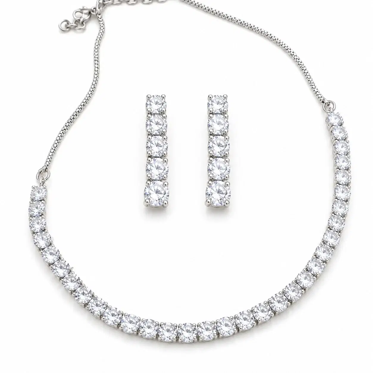 Silver-Tone CZ Tennis Necklace Set